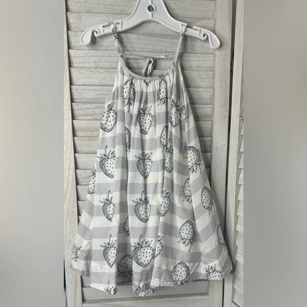 GAP Kids Gray & White Stripe Strawberry Print Sundress Girls Size 4T Cottagecore